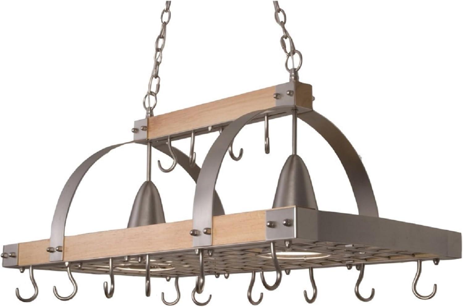 Elegant Designs 2 Light Kitchen Wood Pot Rack with Downlights