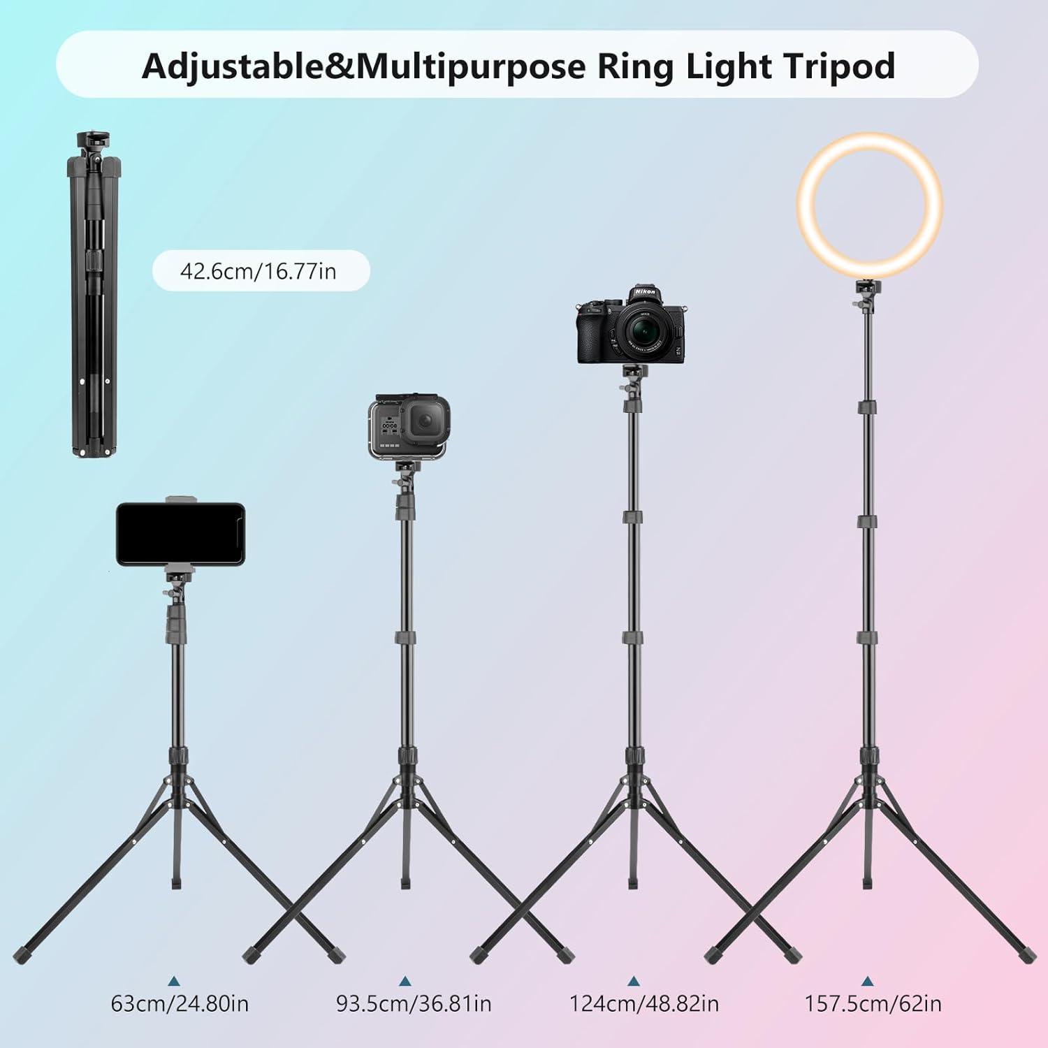 Aureday 14'' Dimmable LED Ring Light with 62'' Tripod Stand