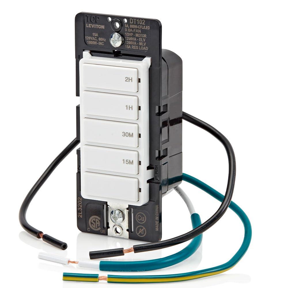 Decora 15 Amp 2-Hour Indoor In-Wall Timer Switch, 1/2 HP/9.8 Amp Fan/Motor, No Neutral Required, Single Pole, White