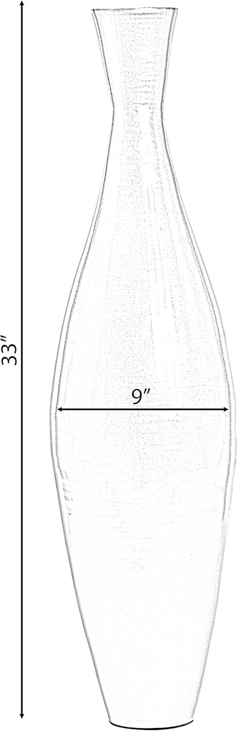 Tall 33 Inch Modern Bamboo Narrow Trumpet Floor Vase - Elegant Decoration Modern Accent Piece, Living Room Decor, Handcrafted Bamboo Art, Gold Small