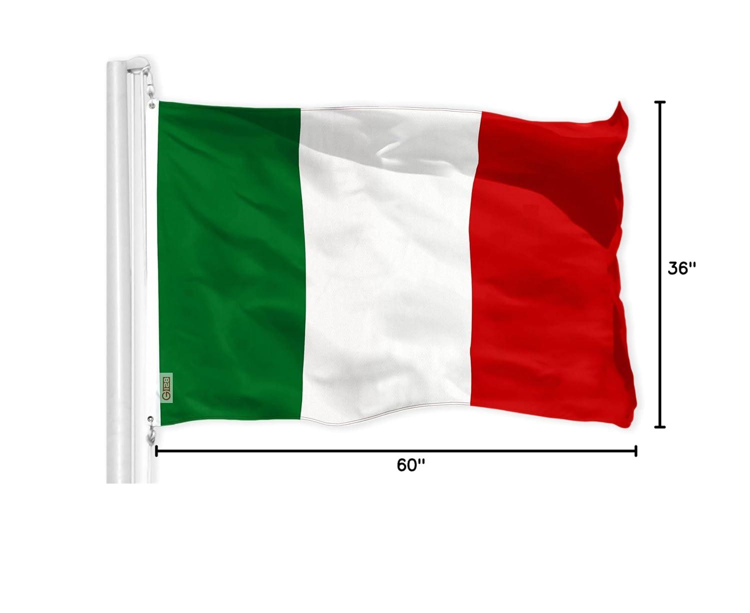 G128 - Bandera Italiana de 3x5 Pies Impresa con Ojales de Latón en Material de Poliéster 150D