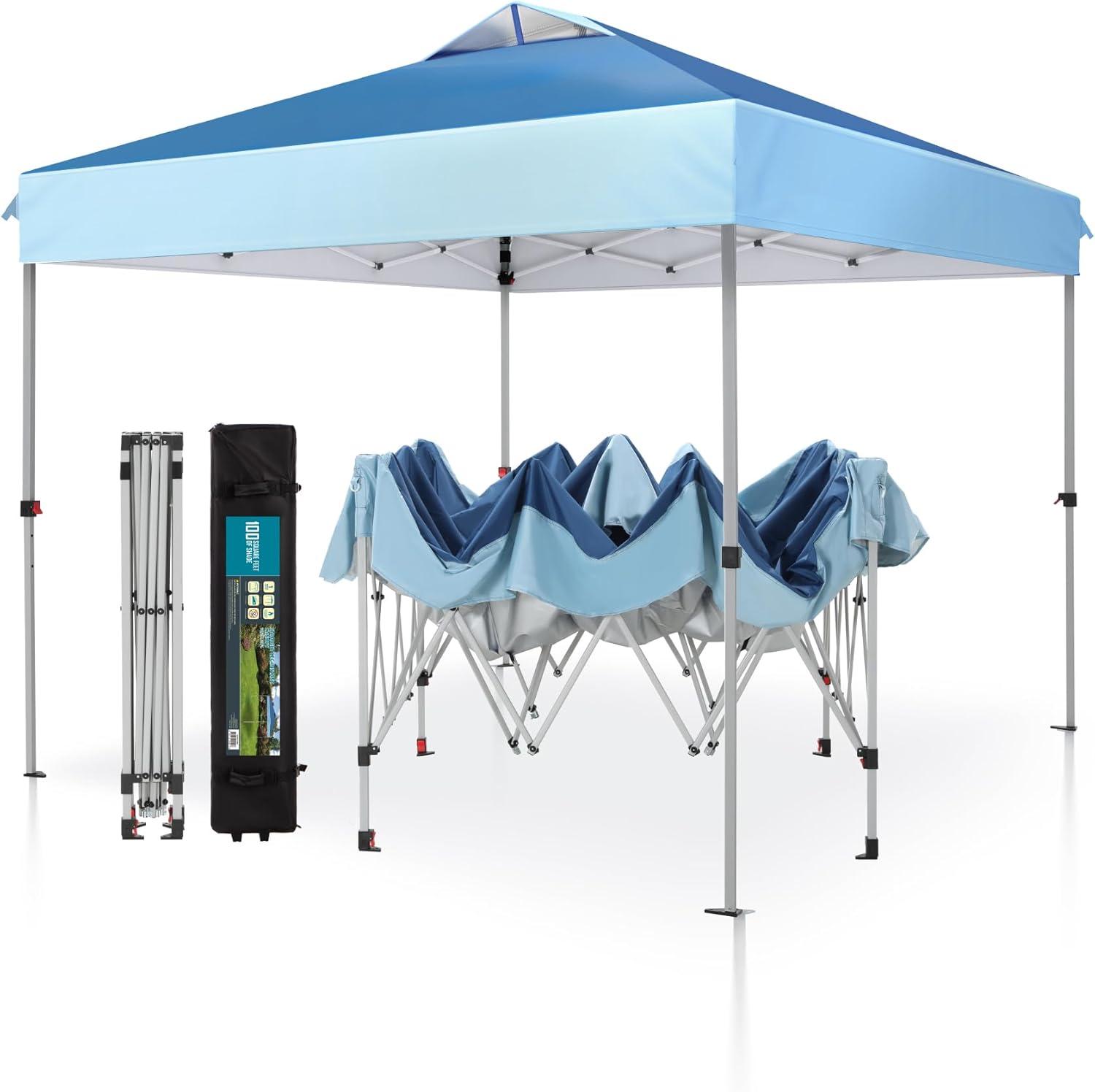 MAISON ARTS 10x10 Pop-up Canopy Portable Lightweight FoldingTent, Adjustable Height Instant Gazebo Canopy with Wheeled Bag Light Blue 10x10ft