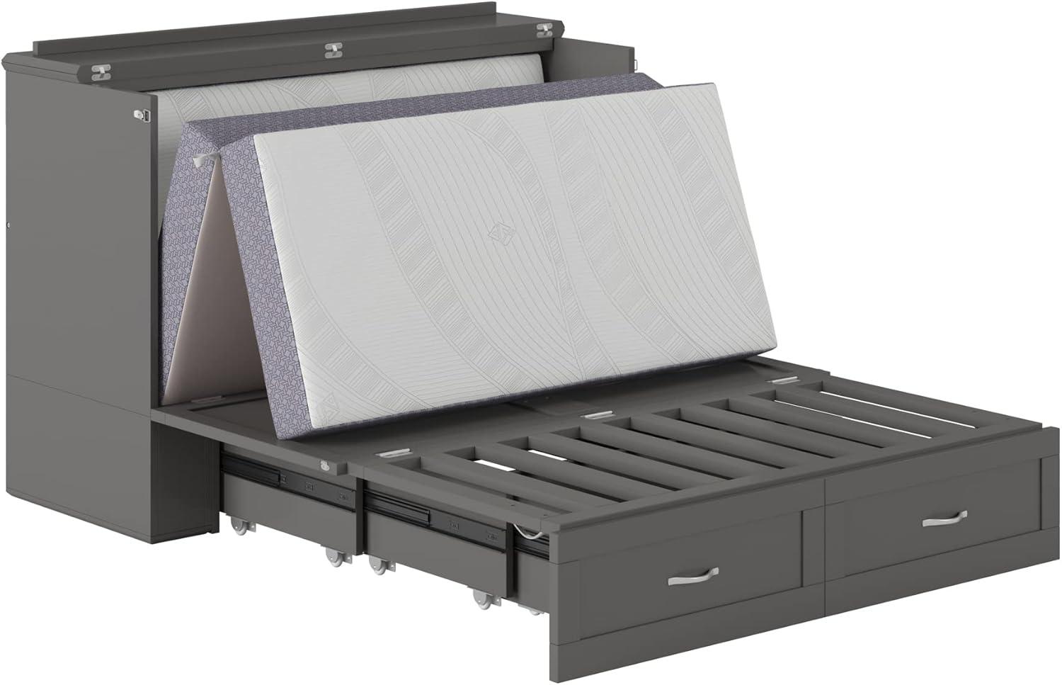 AFI Hamilton Full Solid Wood Murphy Bed Chest with Built-In Charger in Gray