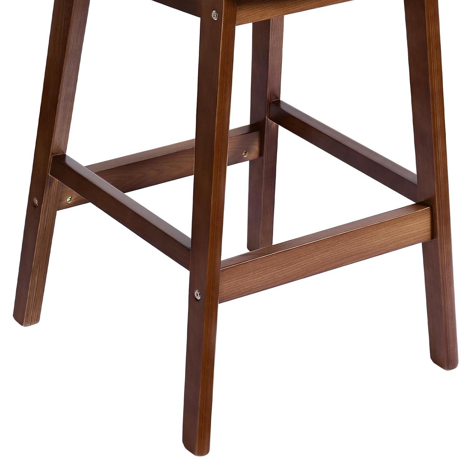 Lucky Monet Wood Upholstered Counter Height Bar Stools with Rattan Back - 36.81"H x 17.72"W x 18.7"D Set of 2 - White Faux Leather/ Brown Frame