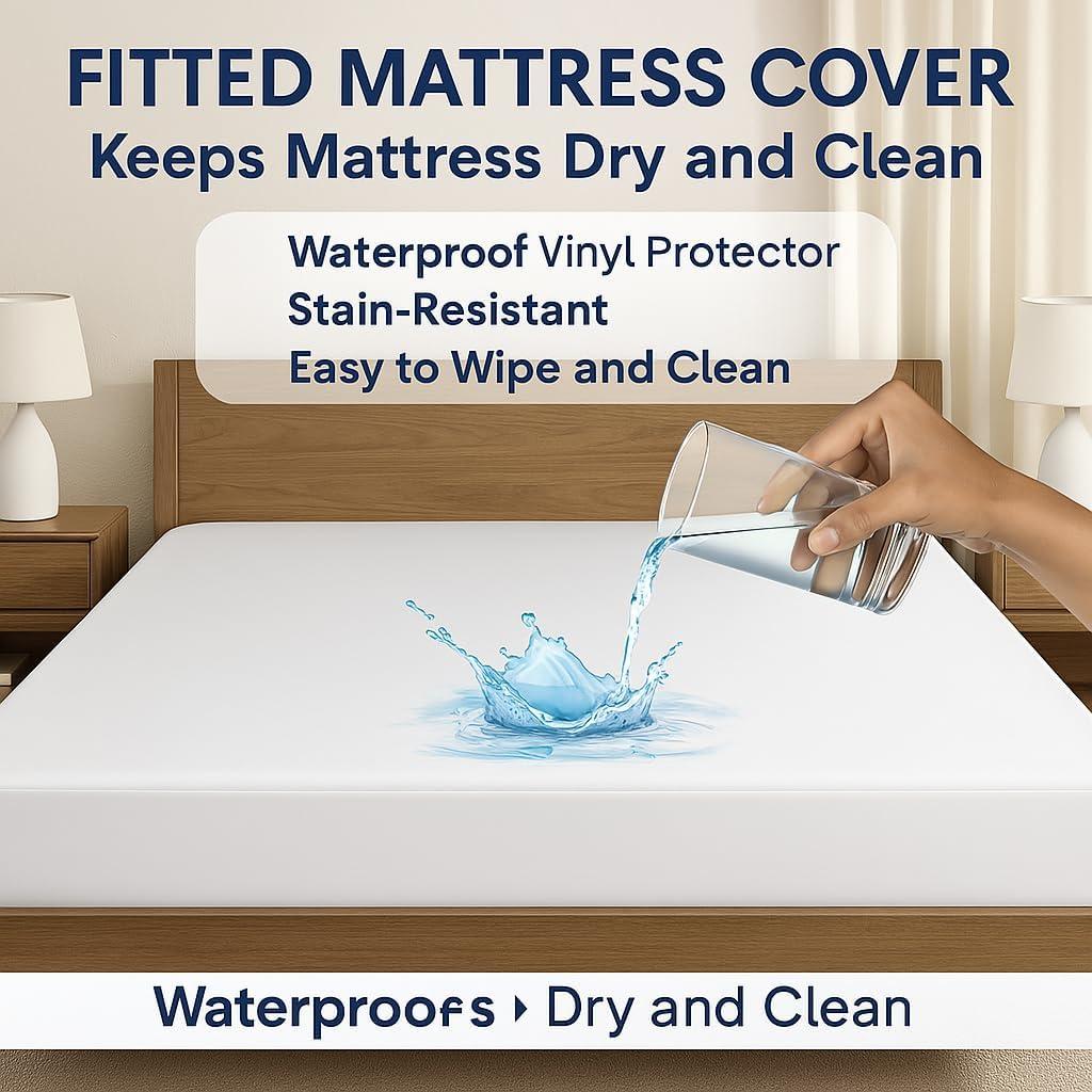 Vinyl Plastic Mattress Protector Fitted Sheet Style Waterproof Mattress Cover Breathable - Bed Wetting and Spill Protection for Mattress Fits a Mattress Up to 11.5" Deep (Queen 80" x 60" x 11.5 Deep)