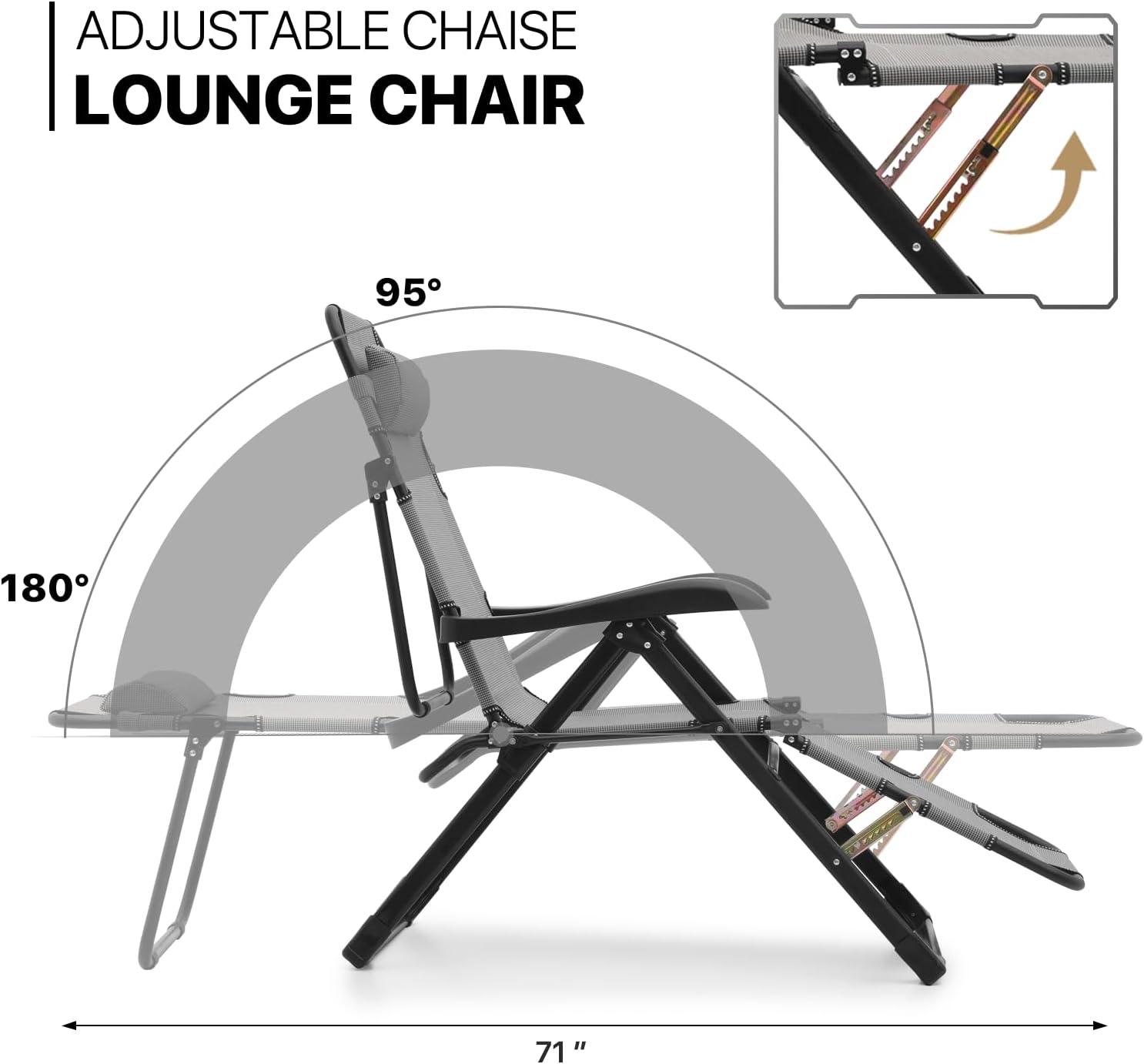 Outdoor Folding Reclining Lounge Chair Bench Chairs with Pillow