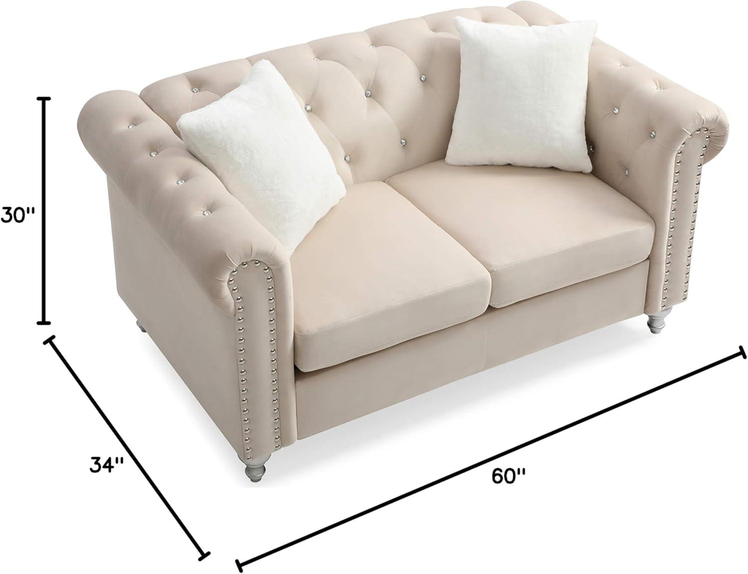 Glory Furniture Raisa Velvet Loveseat in Beige