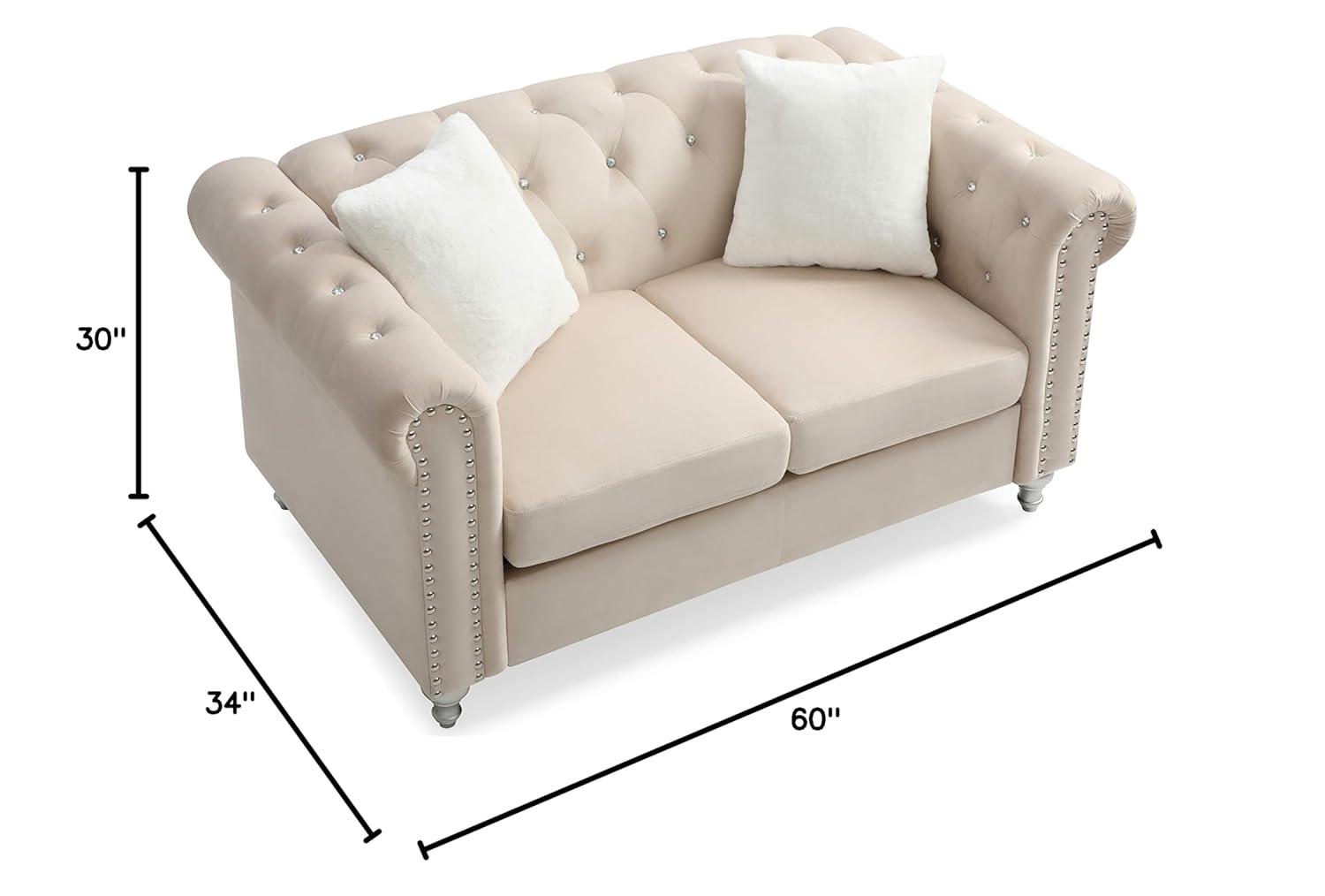 Glory Furniture Raisa Velvet Loveseat in Beige