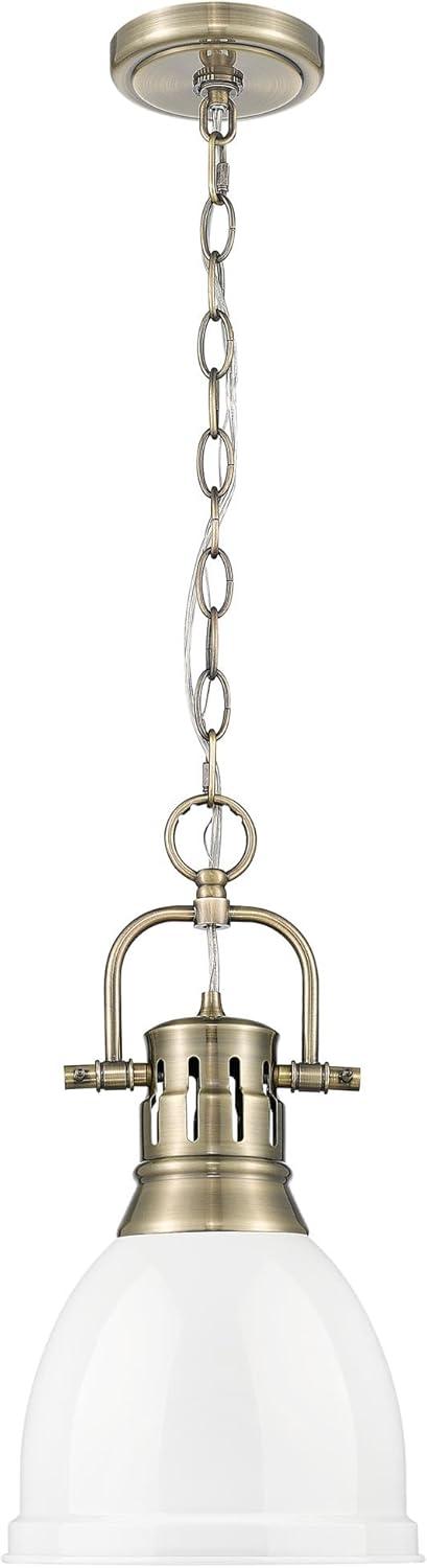 Golden Lighting Duncan 1-Light Small Pendant with Chain in Aged Brass with White