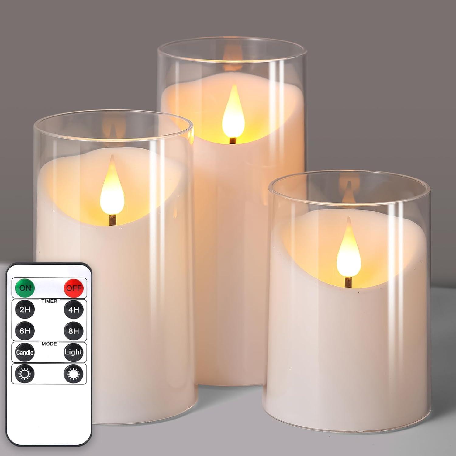 White Acrylic LED Flameless Pillar Candle Set with Remote