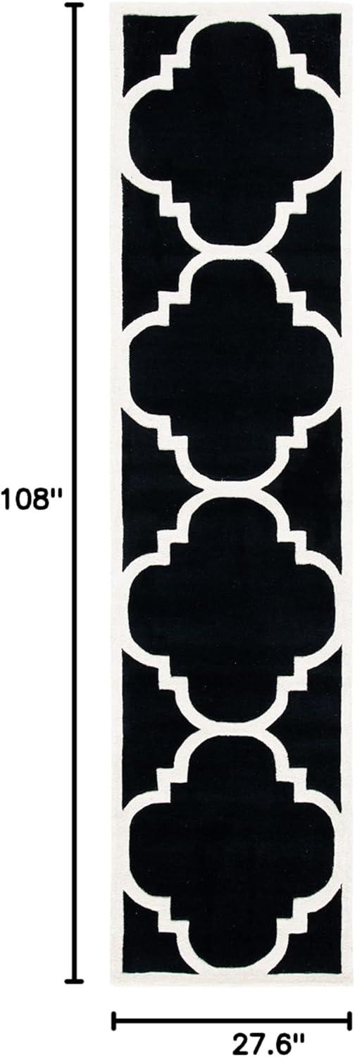 Handmade Black and Ivory Tufted Wool Runner Rug