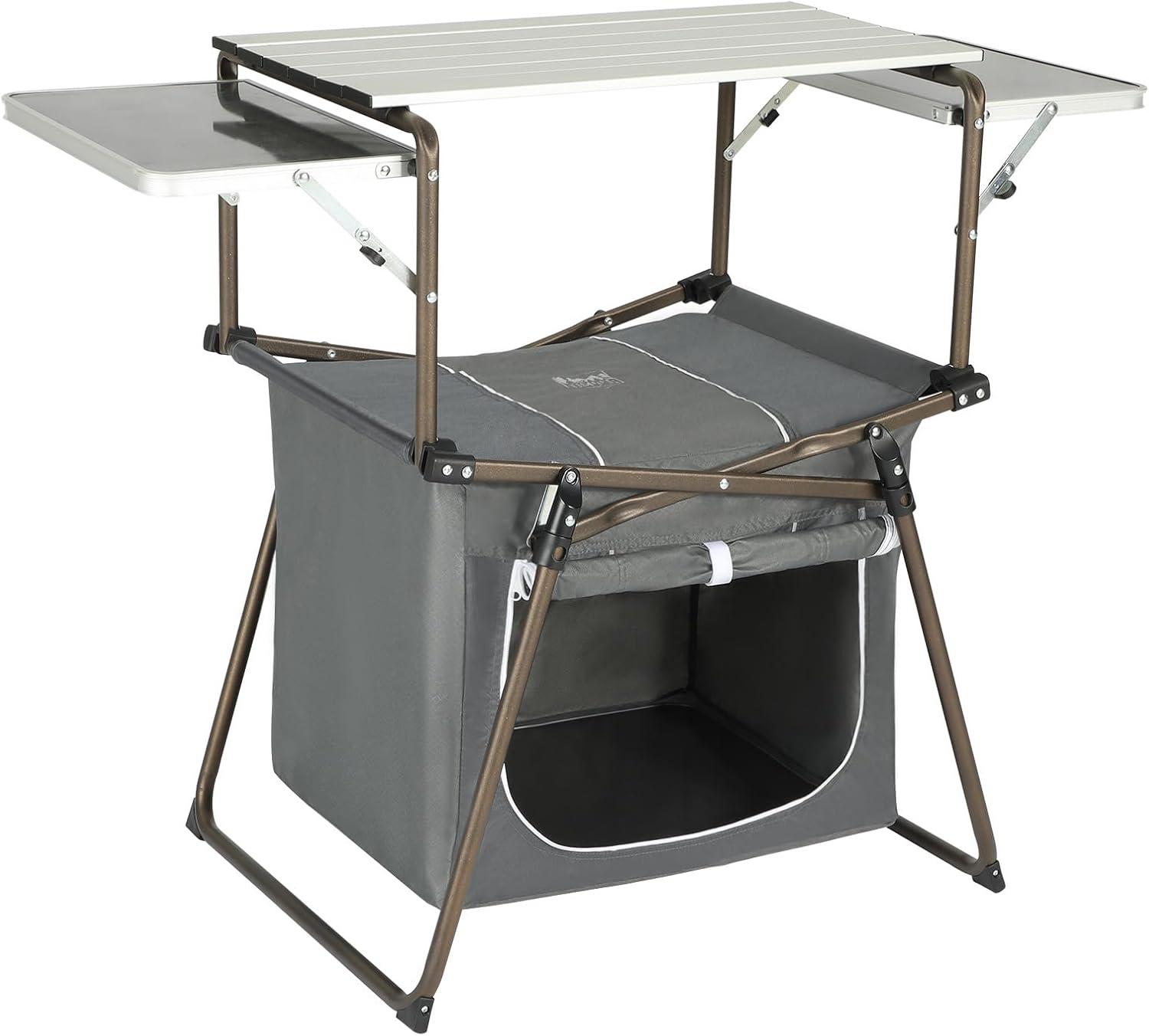 TIMBER RIDGE Folding Camping Kitchen Table – Lightweight Aluminum Cook Station with Storage & Carry Bag, Portable BBQ Grill Table, Gray.
