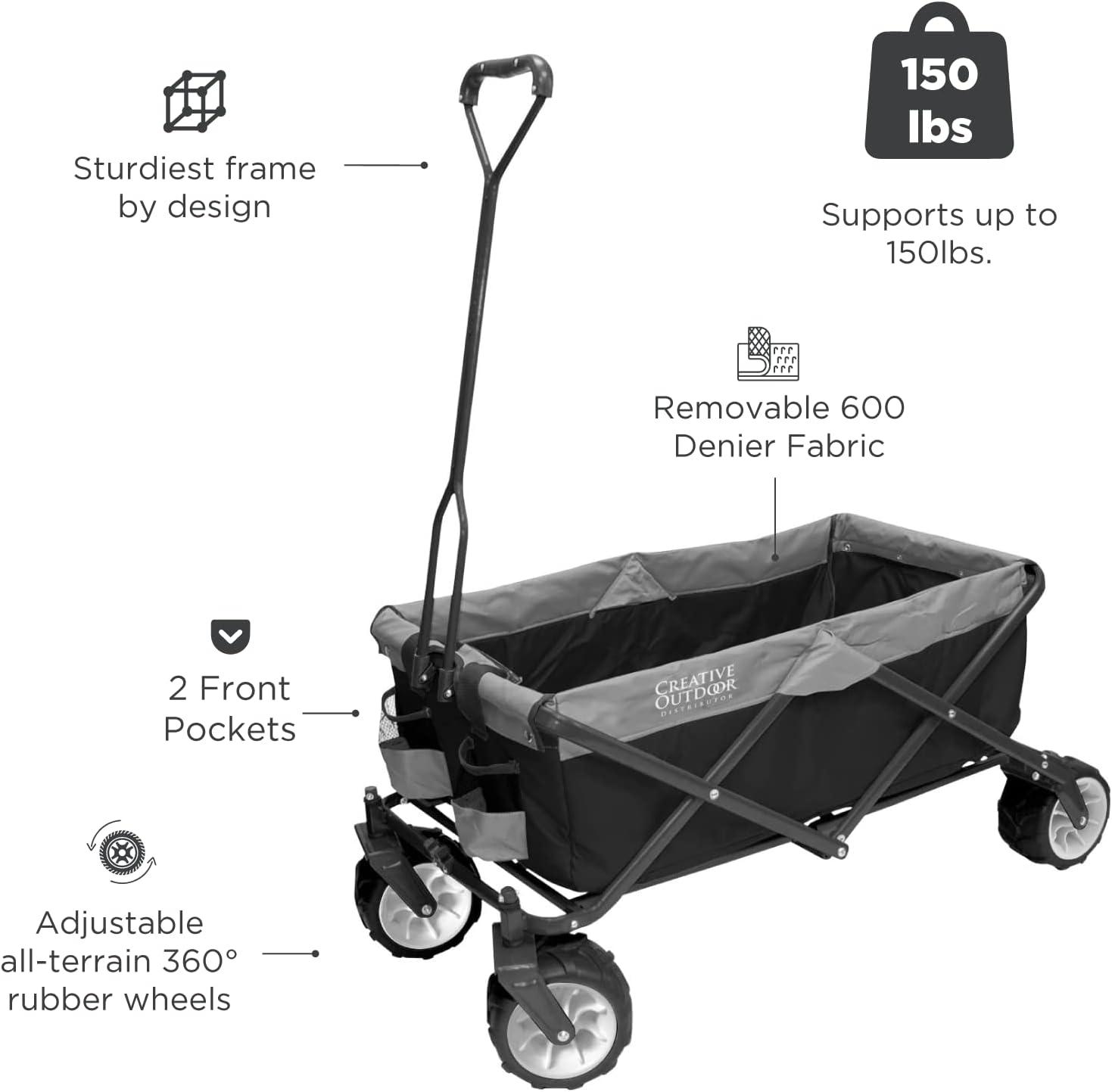 Wagonsrus Creative Outdoor Collapsible Folding Wagon, All-Terrain, Black