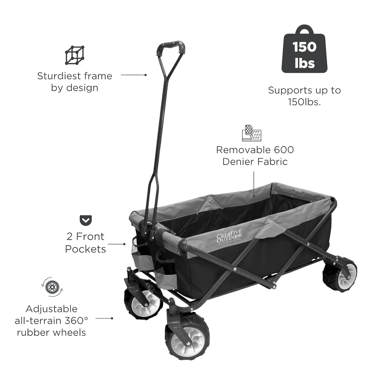 Wagonsrus Creative Outdoor Collapsible Folding Wagon, All-Terrain, Black