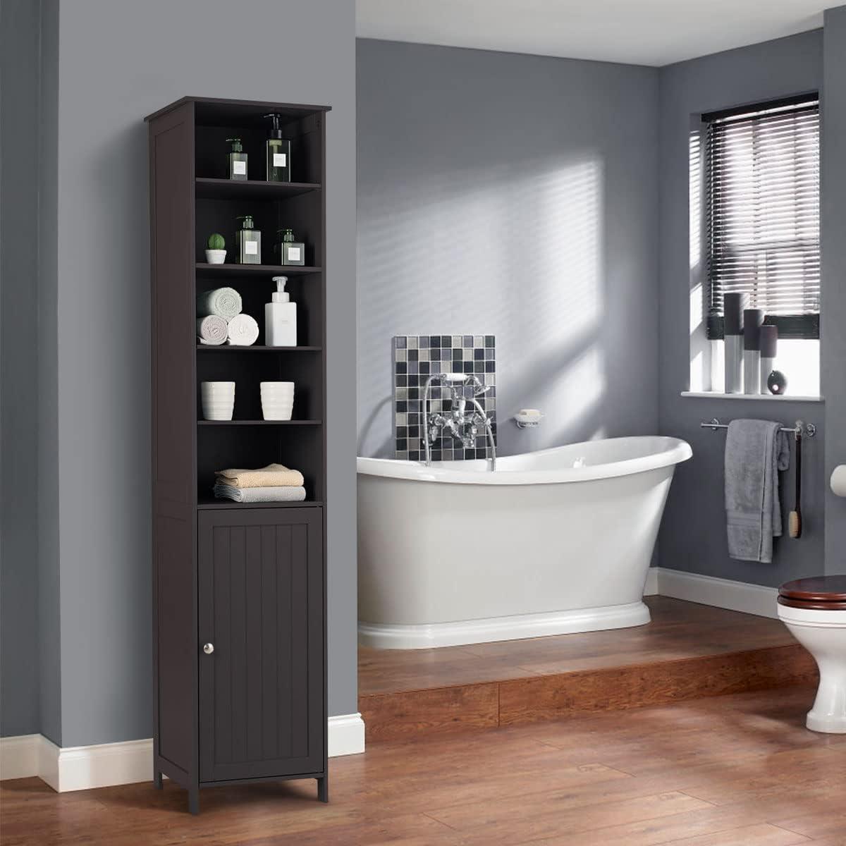 Costway 72''  Bathroom Tall Floor Storage Cabinet Freestand Shelving Display Brown
