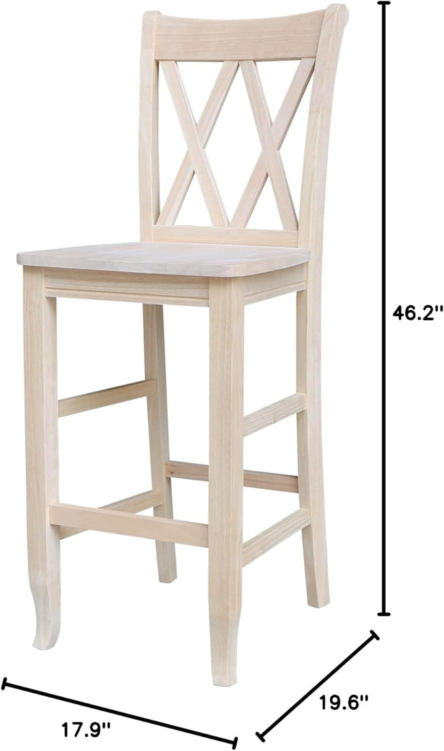 30" Double X-Back Counter Height Barstool Unfinished - International Concepts: Solid Wood, Armless