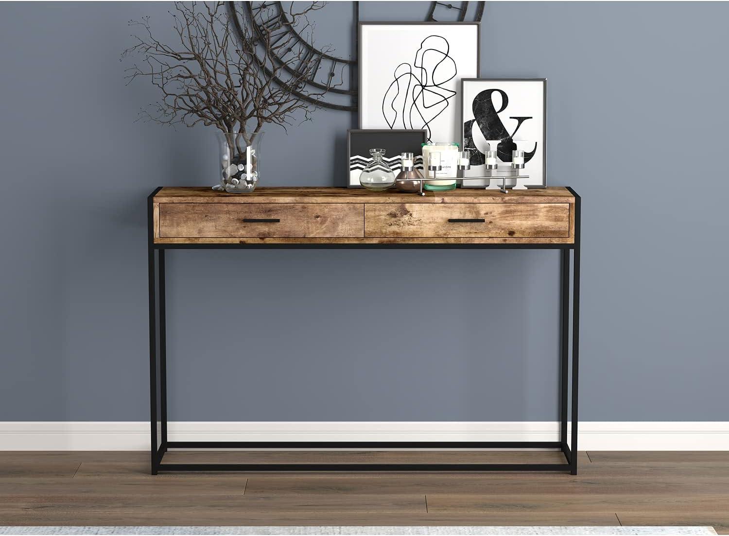 Safdie & Co. 48"L 2-Drawers Black Metal Console Table in Brown Reclaimed Wood