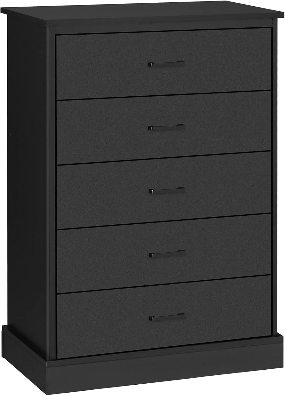 Tall Dresser with 5 Drawers for Bedroom, Storage Tower Clothes Organizer, Black Chest of Drawers with Sturdy Pedestal, 27.6'' W x 15.8'' D x 40.2'' H