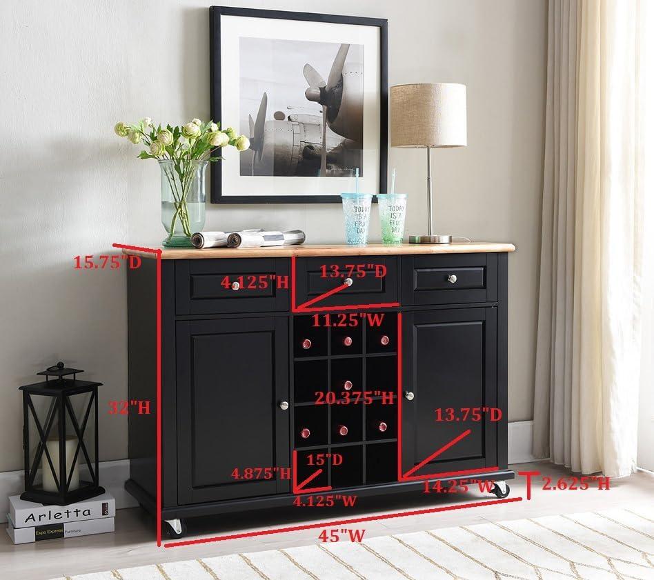 Kings Brand Furniture Wine Rack Sideboard Buffet Server Console Table With Storage, Black