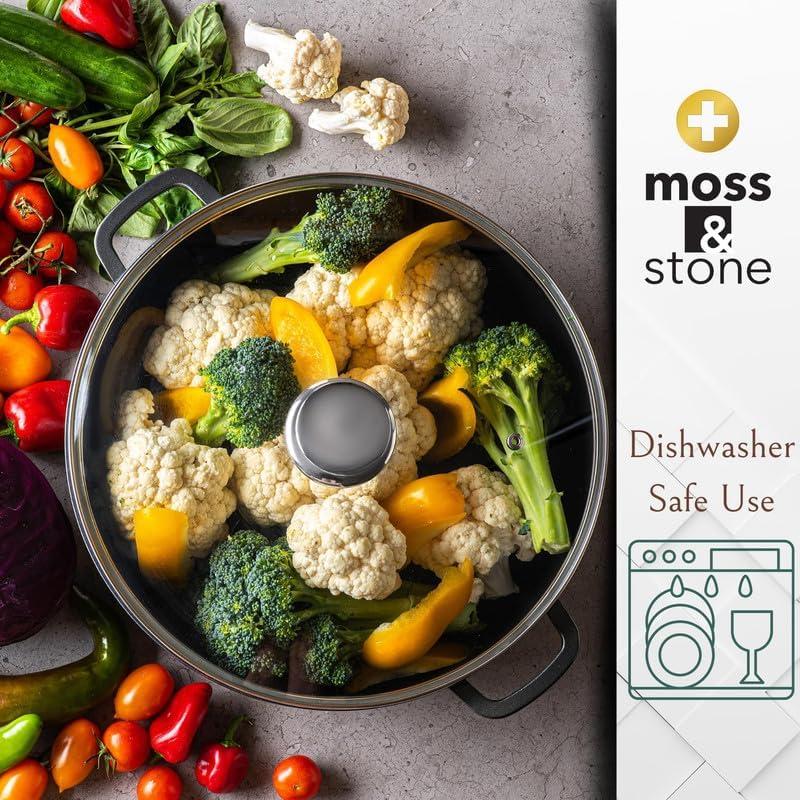 Moss & Stone 6 Qt Induction Compatible Aluminum Roaster Pot with Glass Lid