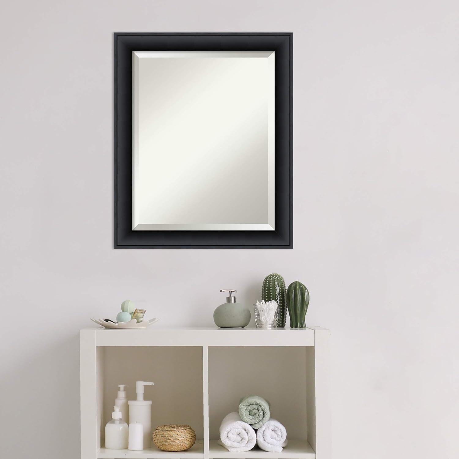 Amanti Art Beveled Wood Bathroom Wall Mirror - Nero Black Frame Outer Size: 19 x 23 in