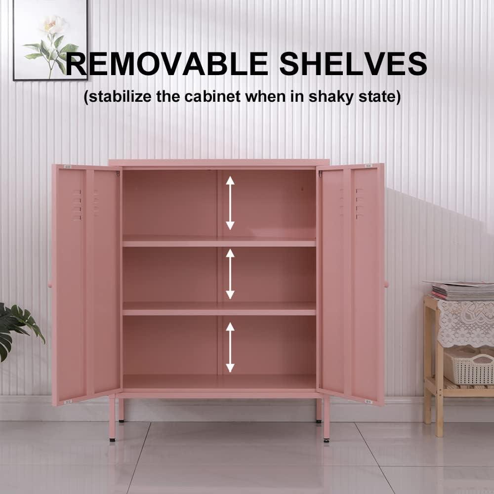 Pink Metal Freestanding Storage Cabinet with Adjustable Shelves