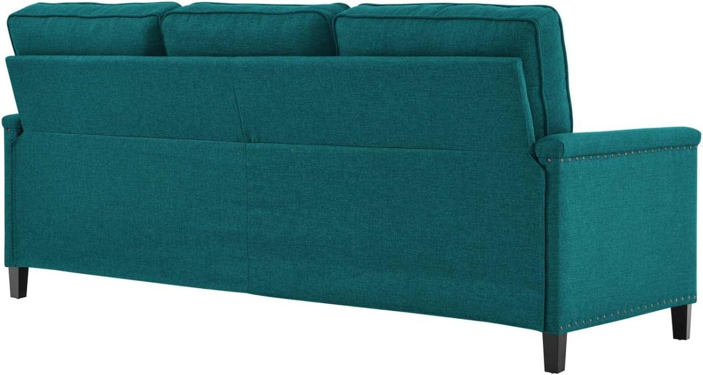 Teal Fabric Lawson Sectional Sofa with Nailhead Trim