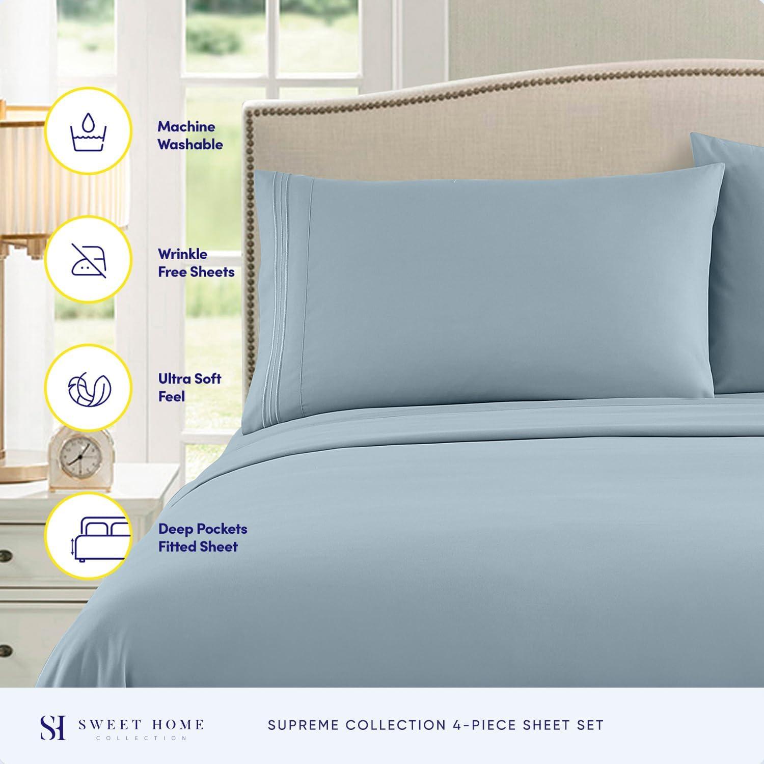 Sweet Home Collection Luxurious Classic Soft Solid 1800 Series Microfiber Sheet Set, Various Colors and Sizes