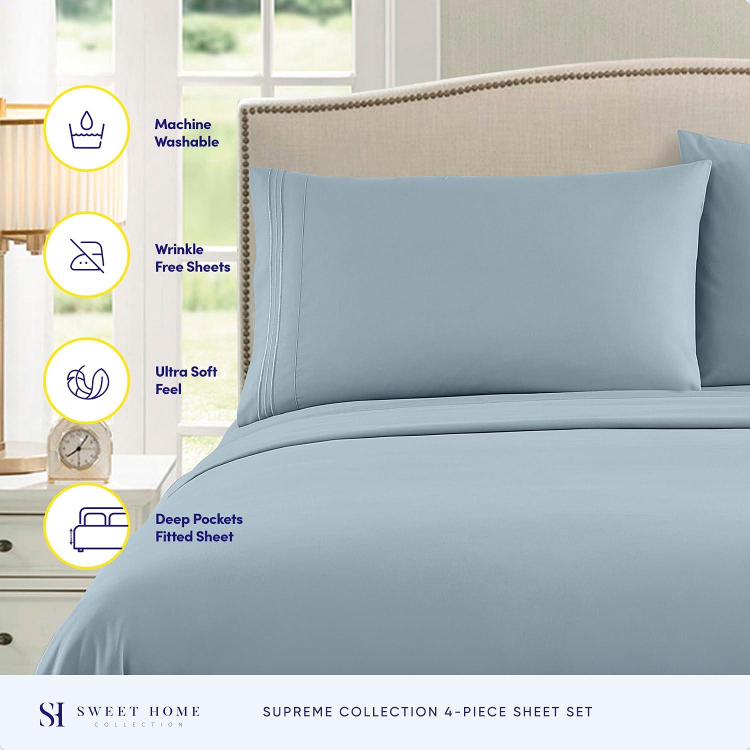 Sweet Home Collection Luxurious Classic Soft Solid 1800 Series Microfiber Sheet Set, Various Colors and Sizes