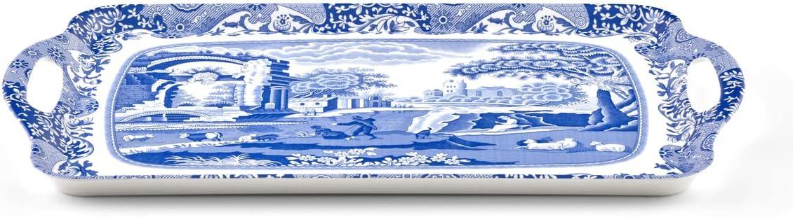 Pimpernel Blue Italian Large Melamine Hndld Tray 18.9 X11.6"