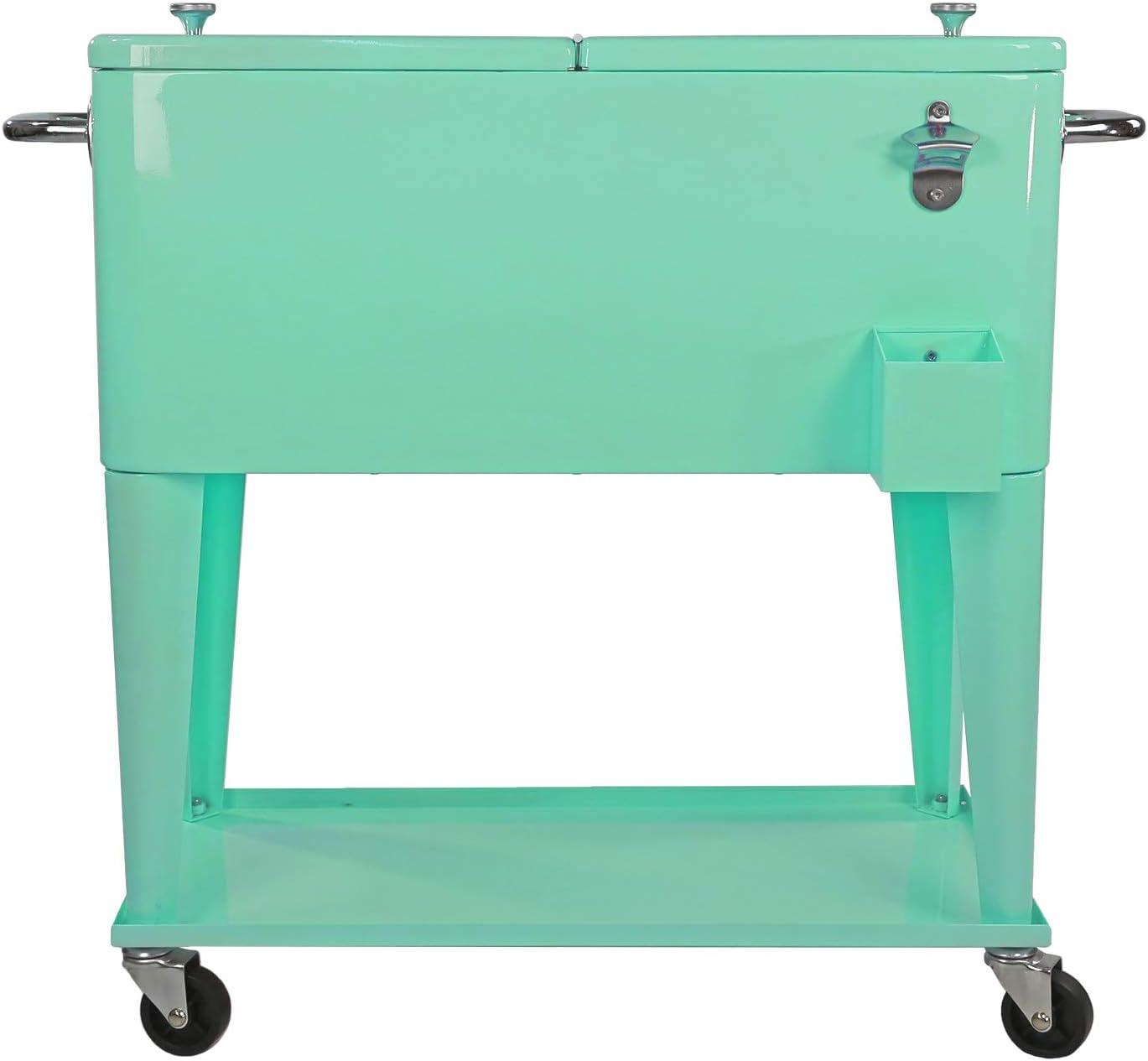 80 Qt. Retro Rolling Cooler Ice Chest Cart with Shelf & Bottle Opener - Great for Outdoors, Patios, Decks, Parties, Backyards