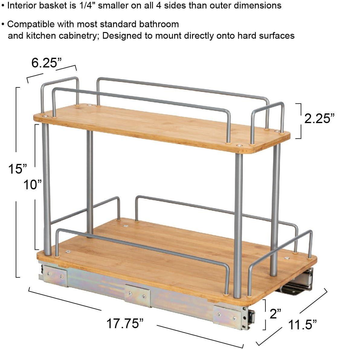 Glidez Steel and Bamboo Pull-Out/Slide-Out Storage Organizer for Under Sink or Cabinet Use - 2 -Tier Design - Brushed Silver and Natural