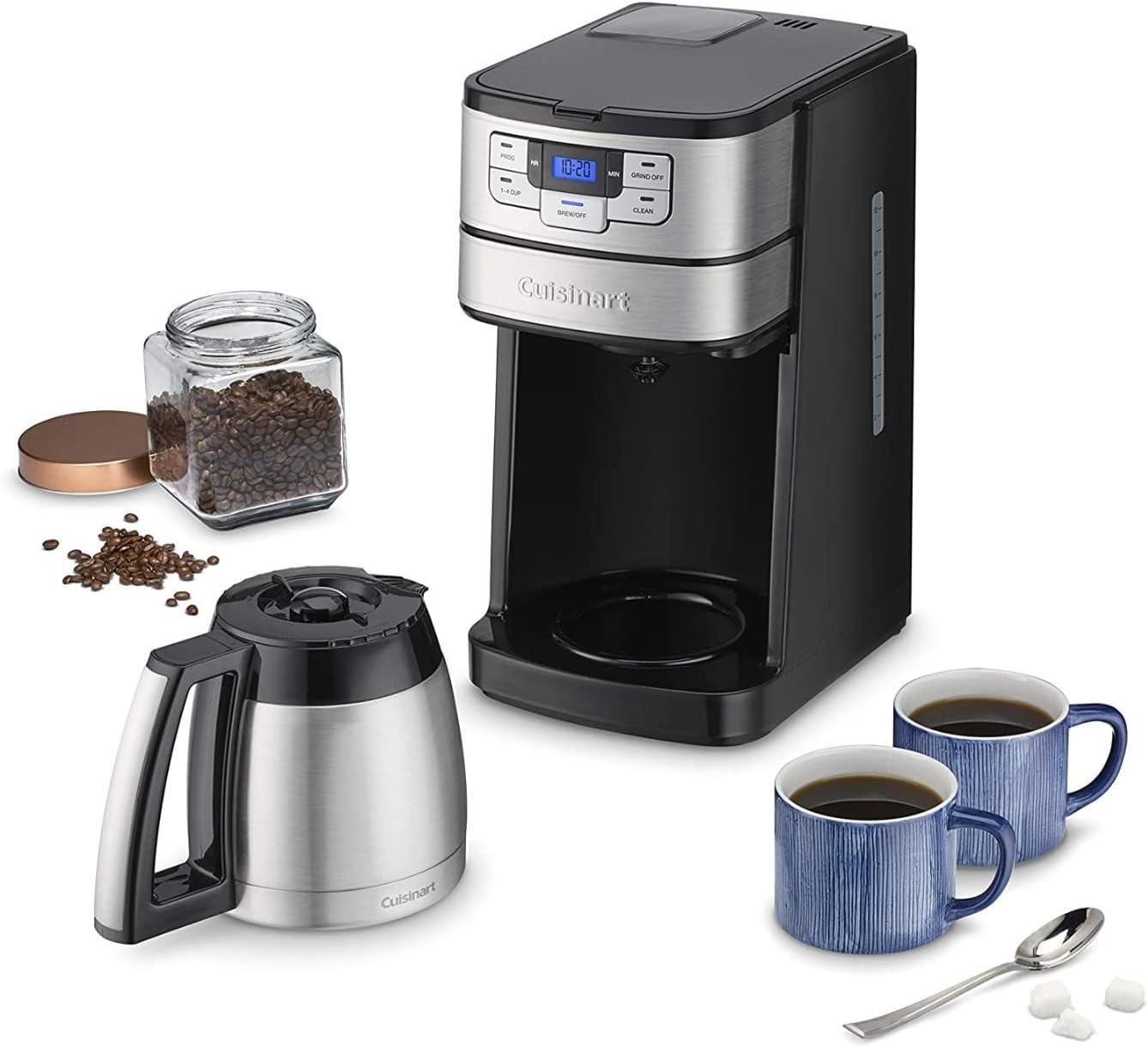 Cuisinart Automatic Grind & Brew 10-Cup Coffee Maker with Blade Grinder, Programmable Coffee Machine Glass Carafe with 1-4 Cup Setting, Brew Pause, Grind-Off Option, DGB-450NAS, Black/Stainless Steel