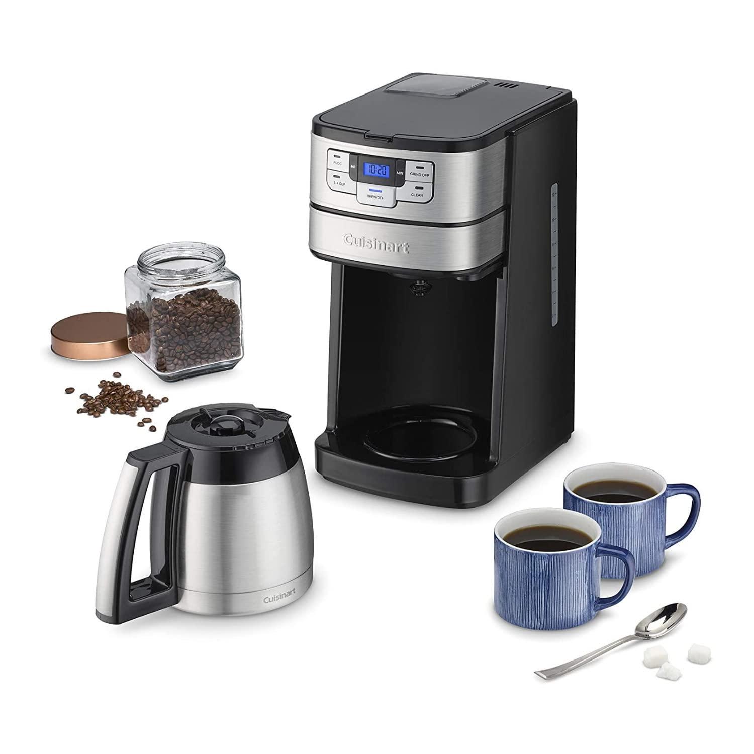 Cuisinart Automatic Grind & Brew 10-Cup Coffee Maker with Blade Grinder, Programmable Coffee Machine Glass Carafe with 1-4 Cup Setting, Brew Pause, Grind-Off Option, DGB-450NAS, Black/Stainless Steel