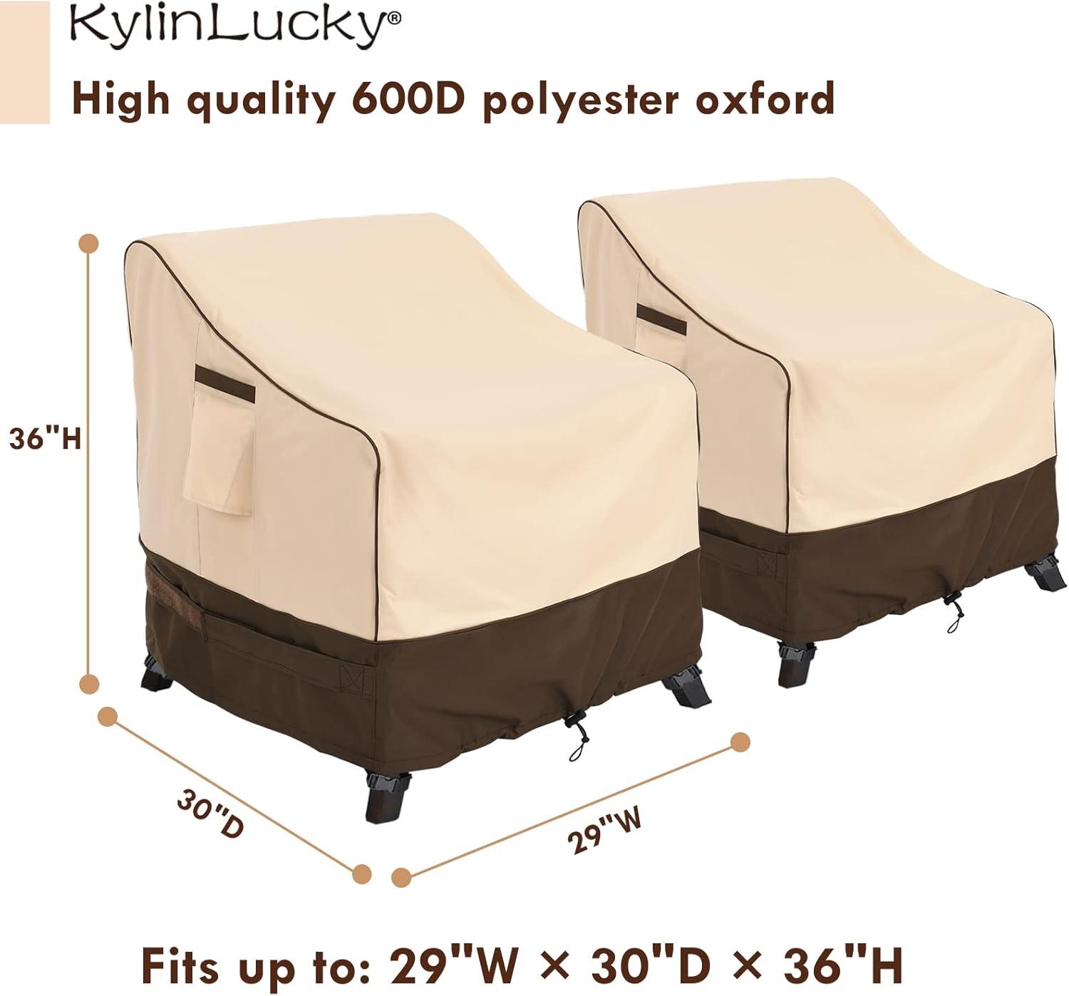 Khaki and Brown Waterproof Patio Chair Covers, 29" W x 30" D x 36" H, 2-Pack