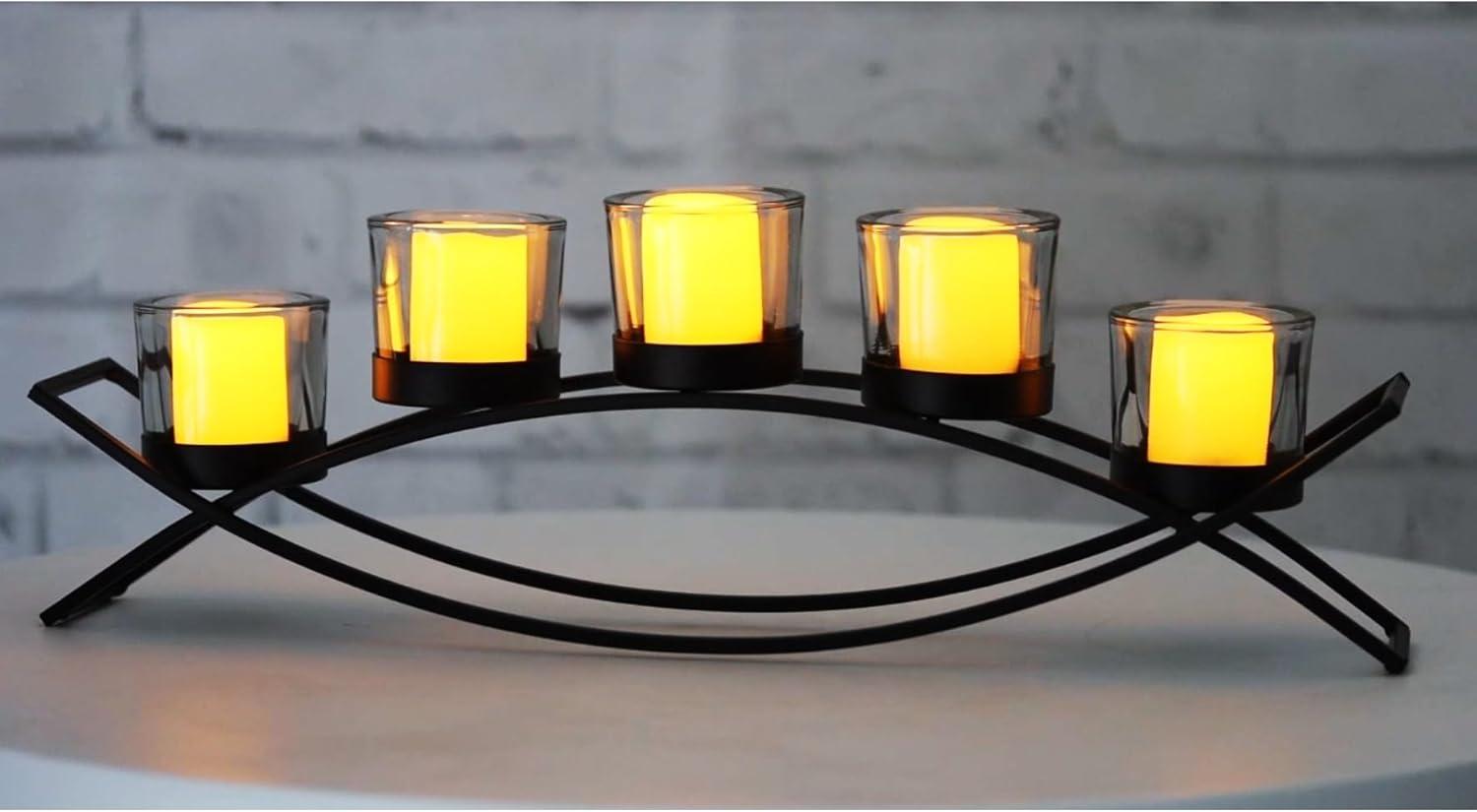 Seraphic Iron Arch Table Centerpiece Decorations Long Candle Holder for Weddings, Patio, Kitchen, Dining Room, and Coffee Tables, Black, Clear Chunky