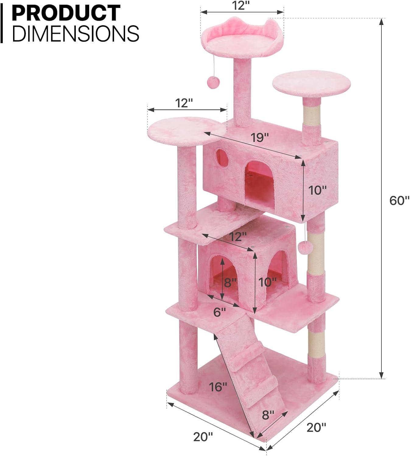 MoNiBloom Cat Tree House for Large Cats, Multi-Level Cat Tree Tower with Anti-Tipping Rope, Soft Pink