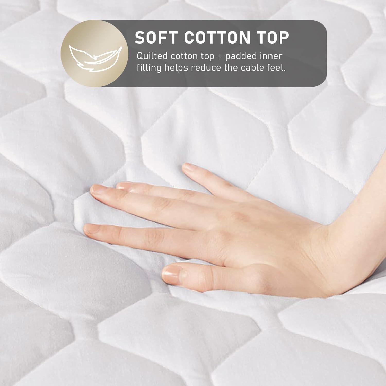 King Size White Cotton Heated Mattress Pad with Dual Control