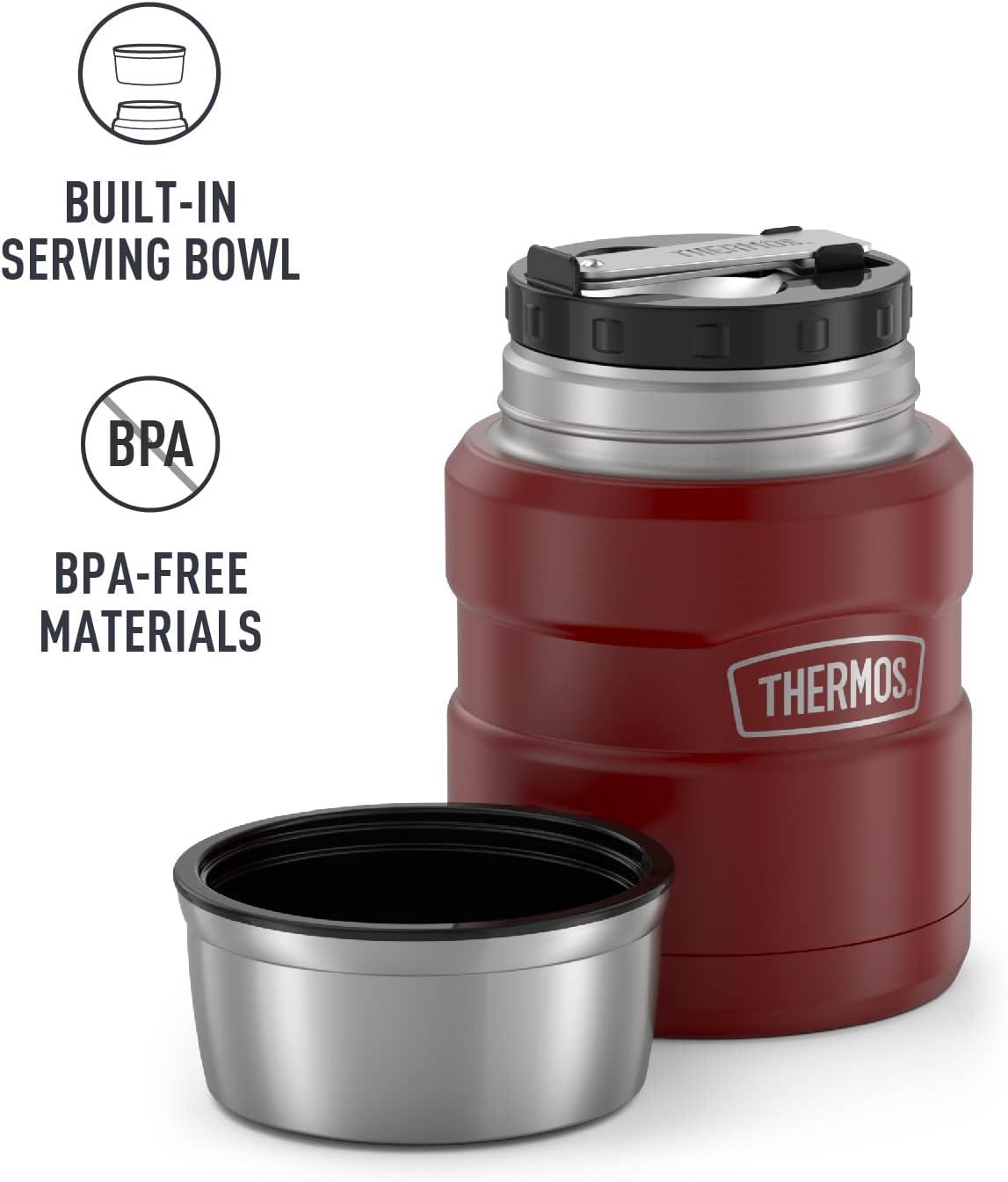 Thermos Stainless King Vacuum Insulated Food Jar with Folding Spoon, Rustic Red, 16oz