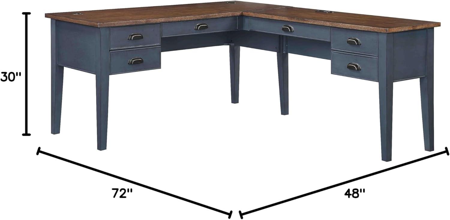 Open L-Shaped Pedestal Writing Desk Blue - Fairmont Collection - Martin Furniture: Wood, Charging Station, USB Port