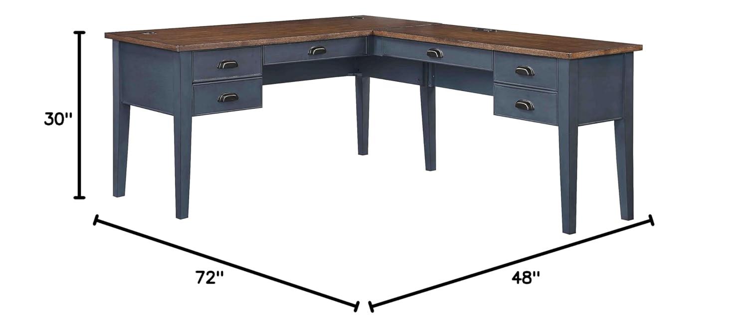 Open L-Shaped Pedestal Writing Desk Blue - Fairmont Collection - Martin Furniture: Wood, Charging Station, USB Port