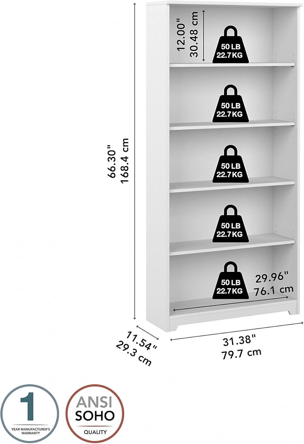 Bush Furniture Cabot 5-Shelf 66.3H Bookcase White WC31966