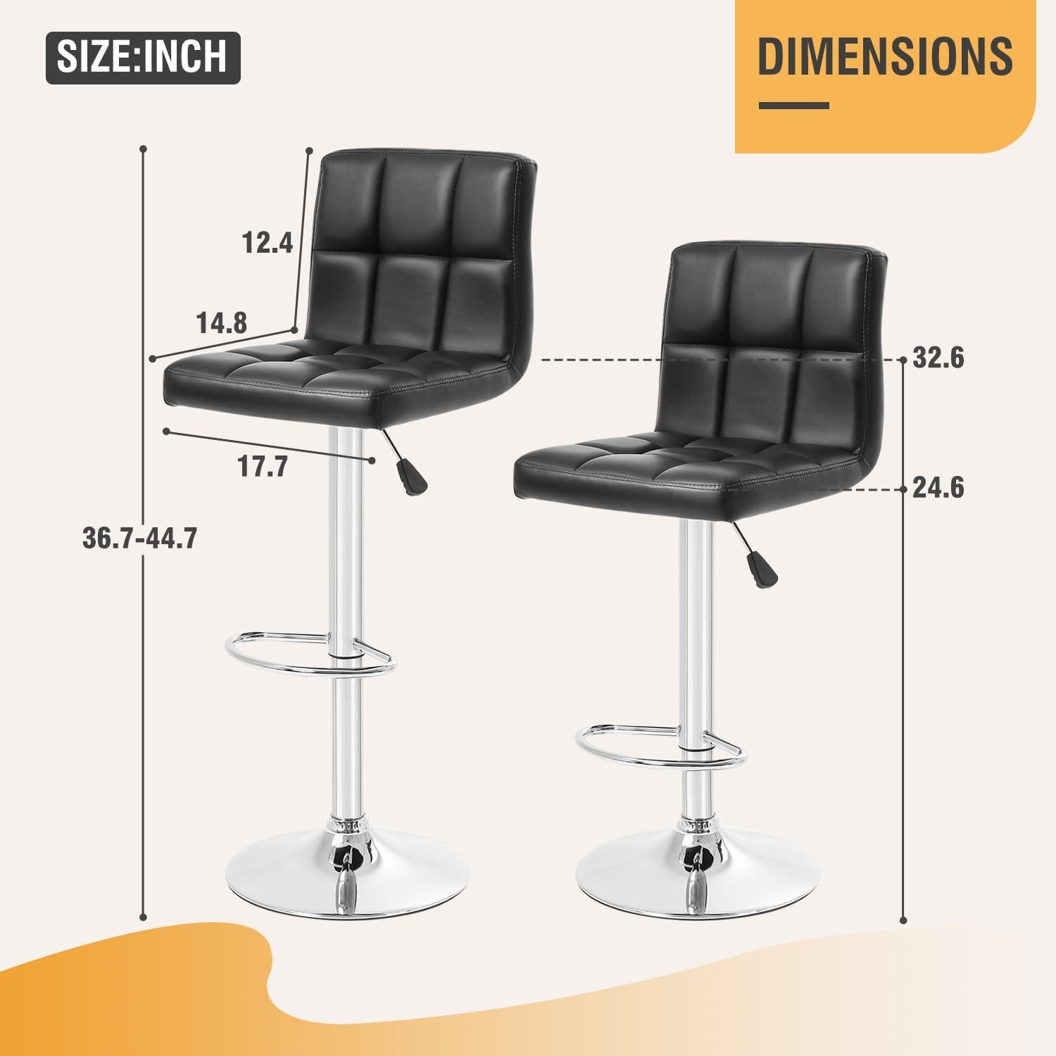 FDW Bar Stool with Swivel & Adjustable Height, Black, Set of 2