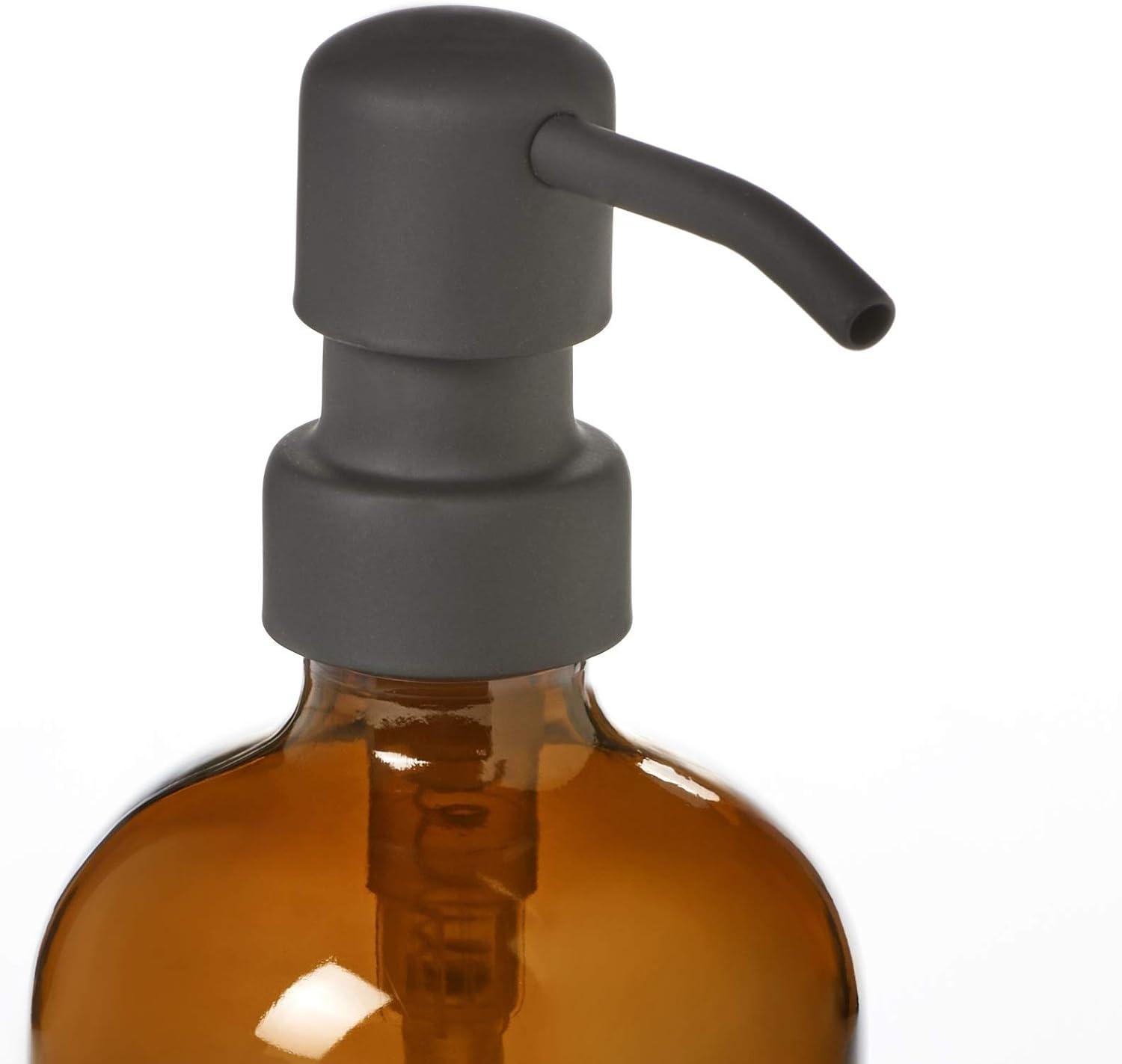 Amber Glass Soap Dispenser with Matte Black Pump and Coaster - 16oz