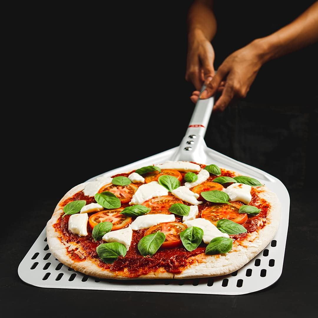 TKC 14 In Perforated Pizza Peel - Aluminum Turning Peel for All Pizza Ovens 31 Black/Red