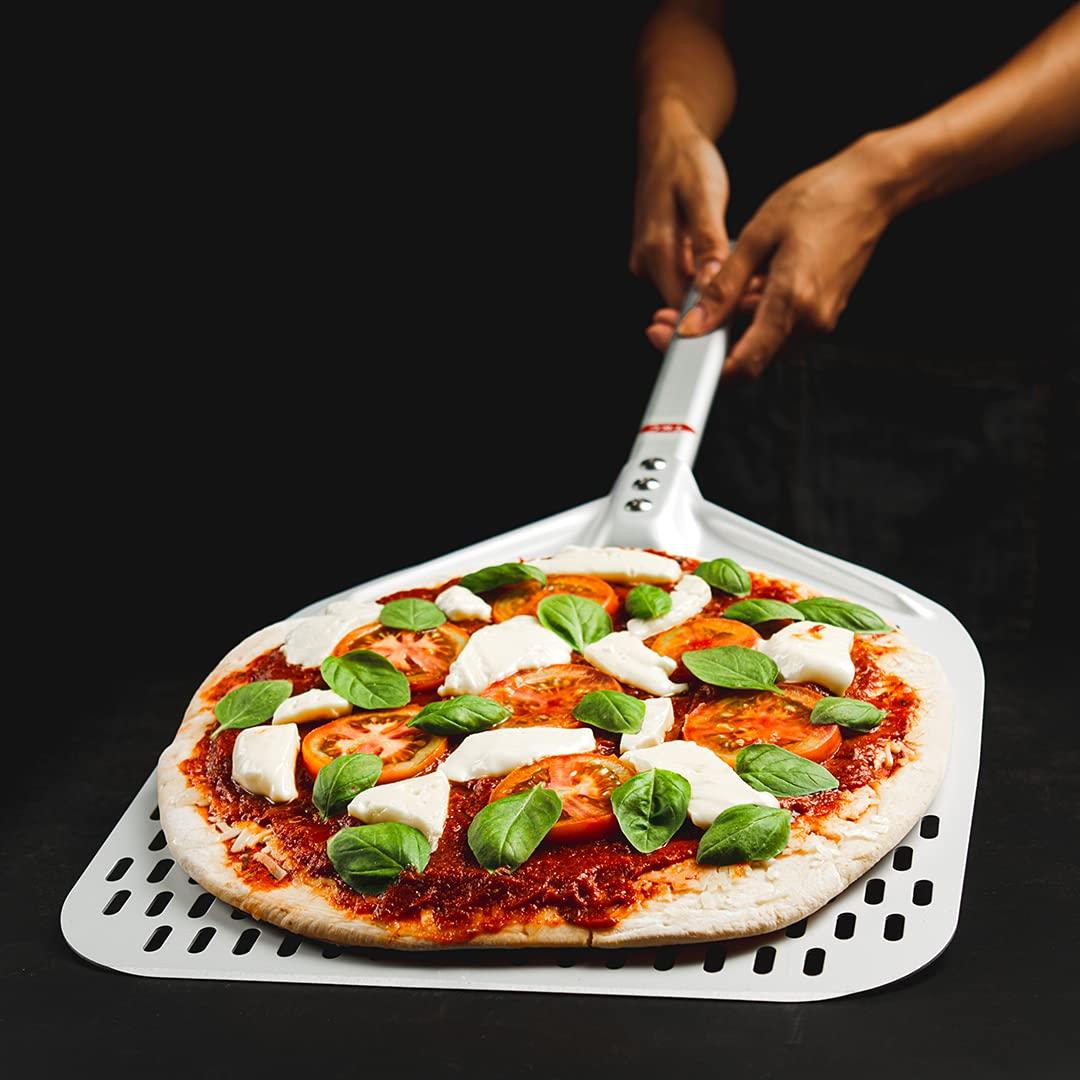TKC 14 In Perforated Pizza Peel - Aluminum Turning Peel for All Pizza Ovens 31 Black/Red