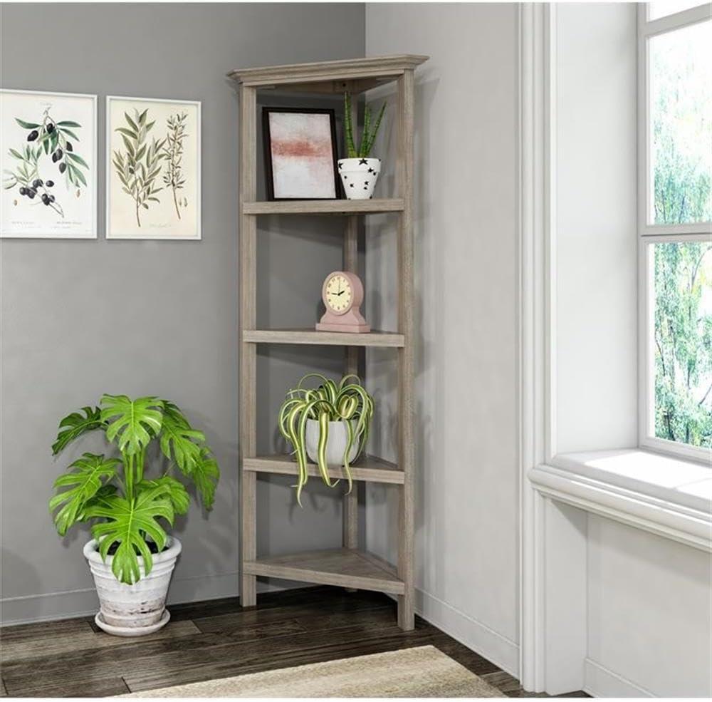 NewRidge 4-Tier Corner Wooden Bookcase Washed Grey
