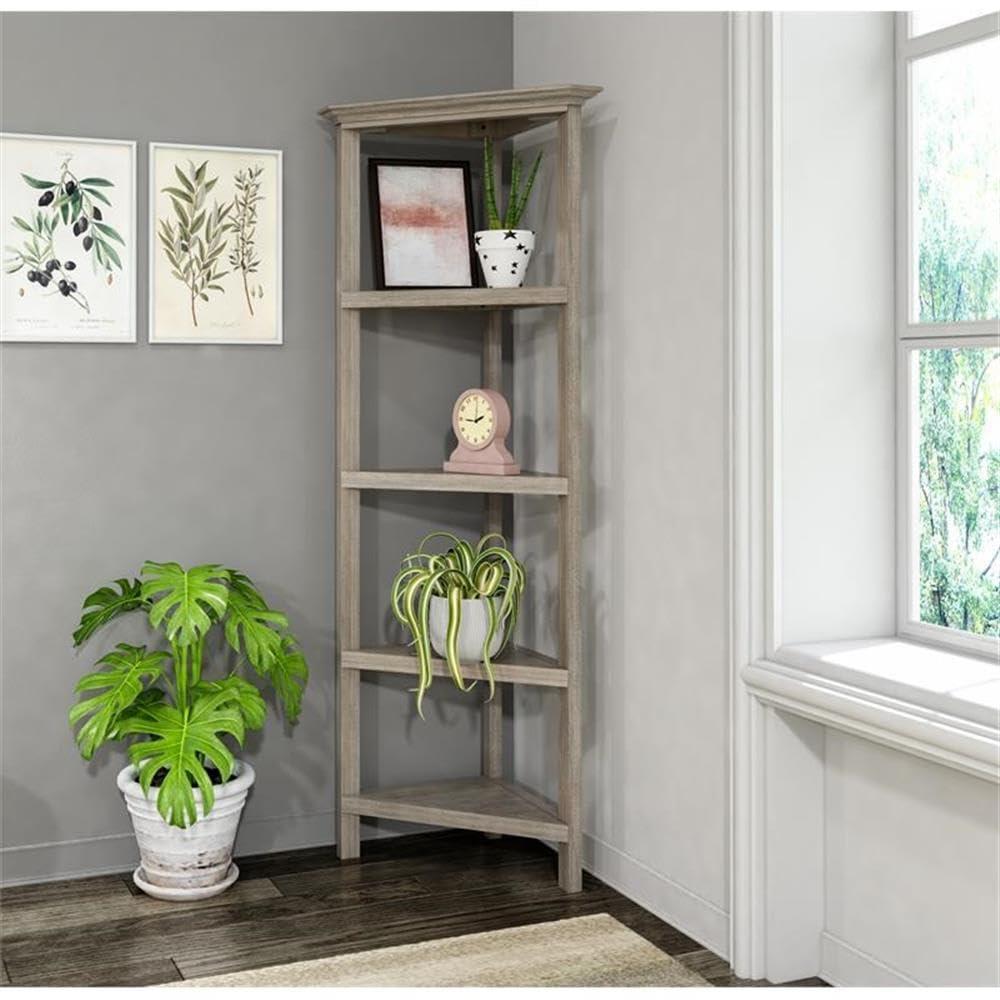 NewRidge 4-Tier Corner Wooden Bookcase Washed Grey