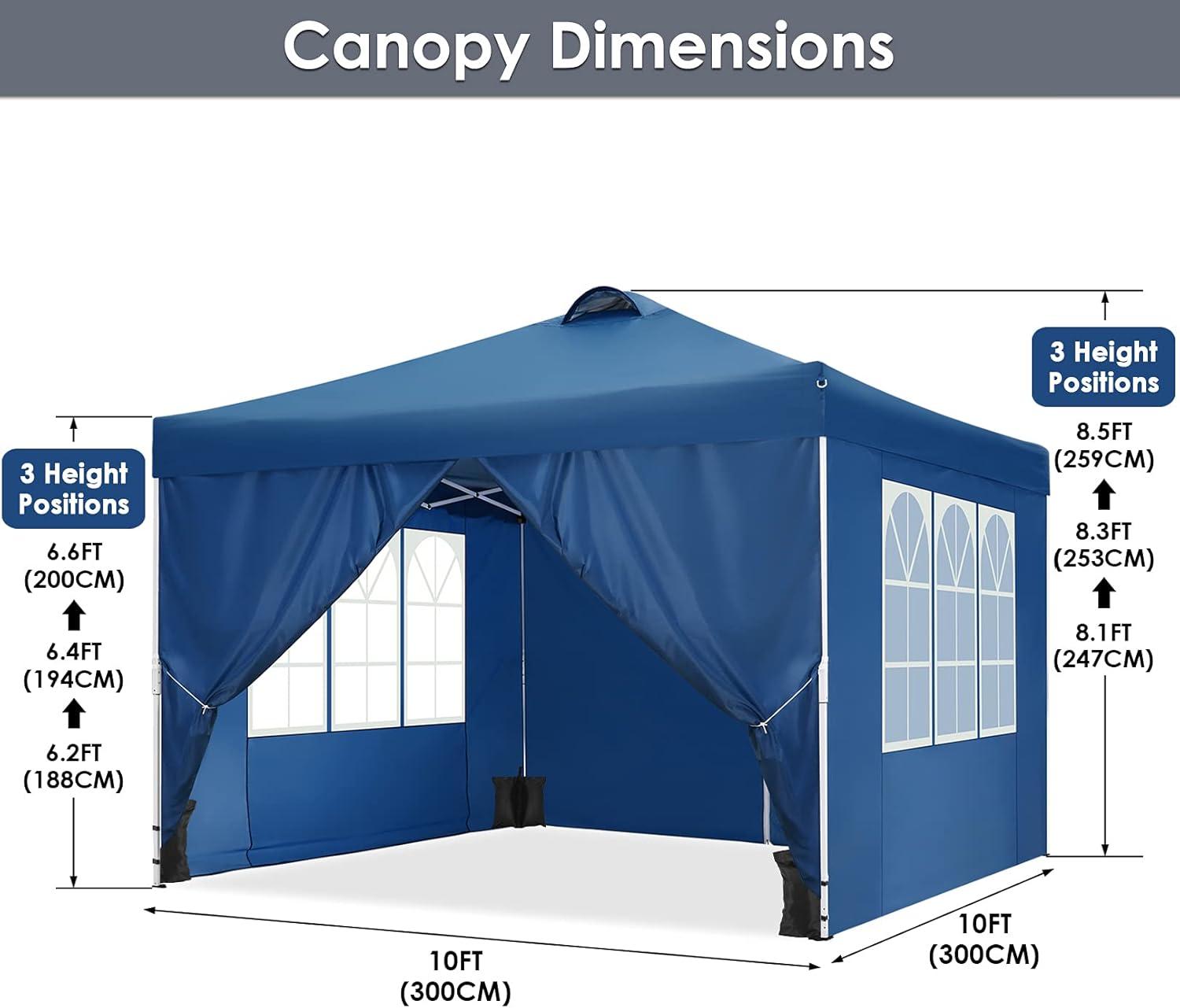 Blue 10' x 10' Waterproof Metal Frame Pop-Up Canopy Tent with Sidewalls