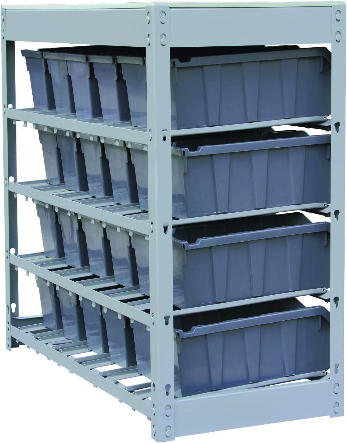 King's Rack 4-Tier Metal Organizer Shelving Rack with 24 Bins in Gray